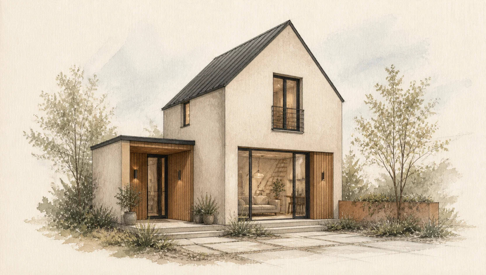 Architectural artwork of a compact loft accessory dwelling unit design idea